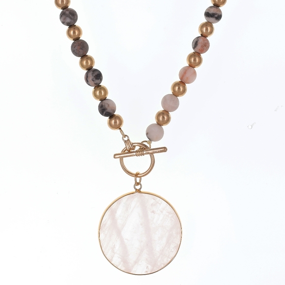 Pink and Gold Beaded Necklace - Picture 2 of 2